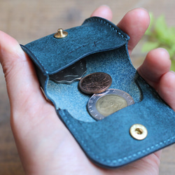 【極小サイズ】Tiny Coin Case / BLUE GREEN *レザーコインケース*小さい小銭入れ*プエブロ 4枚目の画像