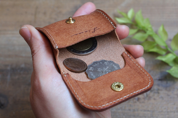 【極小サイズ】Tiny Coin Case / CAMEL *レザーコインケース*小さい小銭入れ*プエブロ 4枚目の画像