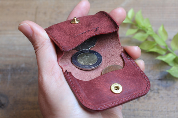 【極小サイズ】Tiny Coin Case / BRICK RED *レザーコインケース*小さい小銭入れ*プエブロ 4枚目の画像