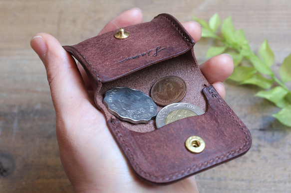 【極小サイズ】Tiny Coin Case / D BROWN *レザーコインケース*小さい小銭入れ*プエブロ 4枚目の画像