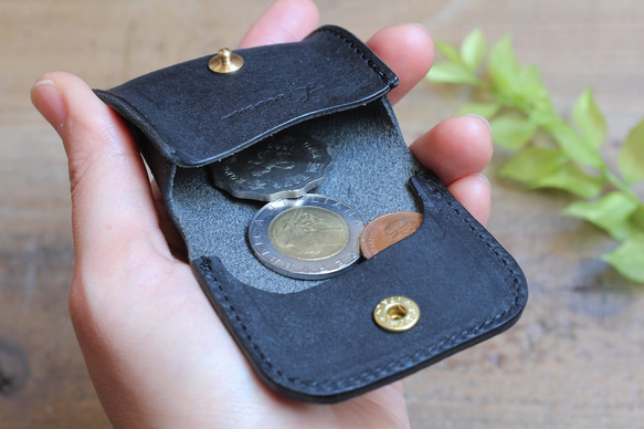 【極小サイズ】Tiny Coin Case / BLACK *レザーコインケース*小さい小銭入れ*プエブロ 4枚目の画像