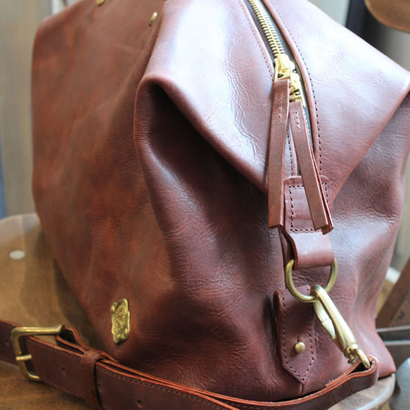 *送料無料* 2way Boston Bag / RED BROWN *レザーバッグ*ボストンバッグ 4枚目の画像