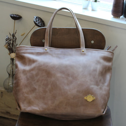 *送料無料* Zip Tote Bag / SAND BEIGE *レザーバッグ*トートバッグ 1枚目の画像