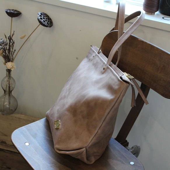 *送料無料* Zip Tote Bag / SAND BEIGE *レザーバッグ*トートバッグ 3枚目の画像