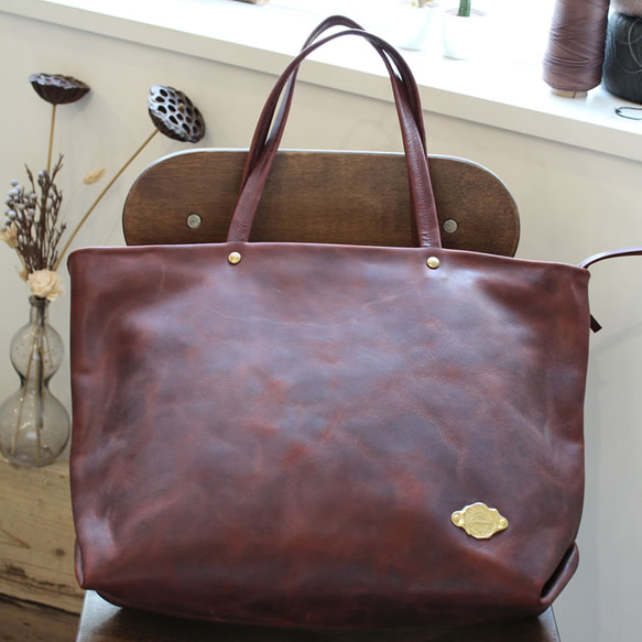 *送料無料* Zip Tote Bag / RED BROWN *レザーバッグ*トートバッグ 2枚目の画像