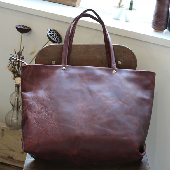 *送料無料* Zip Tote Bag / RED BROWN *レザーバッグ*トートバッグ 3枚目の画像