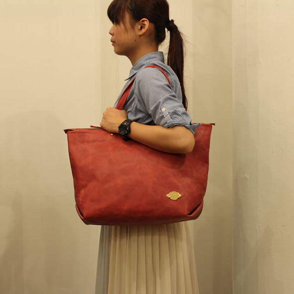 *送料無料* Zip Tote Bag / SUN RED *レザーバッグ*トートバッグ 6枚目の画像