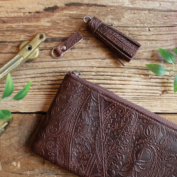 送料無料 Soft Leather Compact Wallet / CHOCOLATE BROWN (paisley) 4枚目の画像