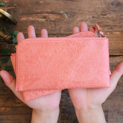 Soft Leather Compact Wallet / CORAL PINK(Paisley)*コンパクト財布 7枚目の画像