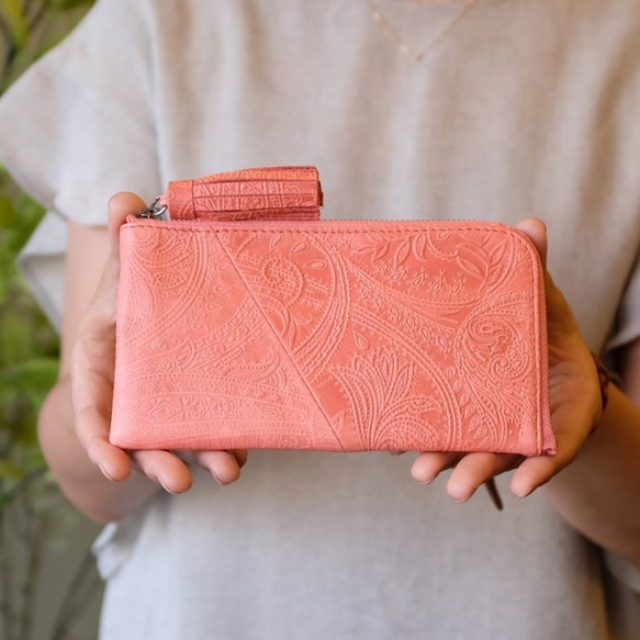 Soft Leather Compact Wallet / CORAL PINK(Paisley)*コンパクト財布 1枚目の画像