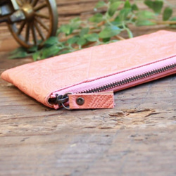 Soft Leather Compact Wallet / CORAL PINK(Paisley)*コンパクト財布 4枚目の画像