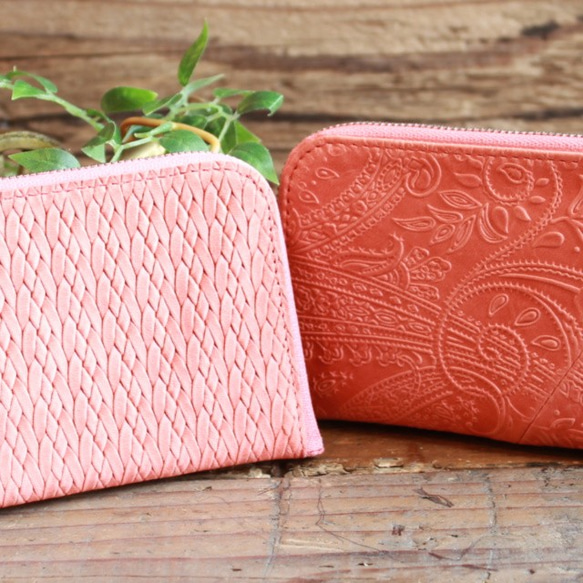 Soft Leather Compact Wallet / CORAL PINK(Paisley)*コンパクト財布 5枚目の画像