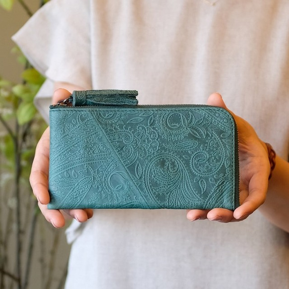 Soft Leather Compact Wallet / FOREST GREEN(Paisley) *薄い 1枚目の画像