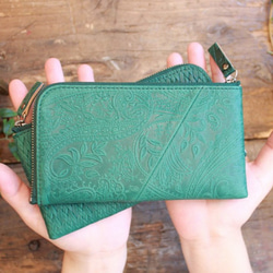 Soft Leather Compact Wallet / FOREST GREEN(Paisley) *薄い 2枚目の画像