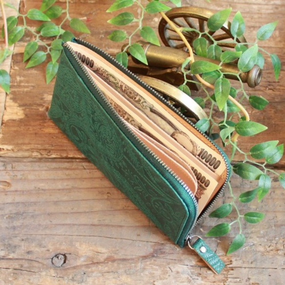 Soft Leather Compact Wallet / FOREST GREEN(Paisley) *薄い 3枚目の画像