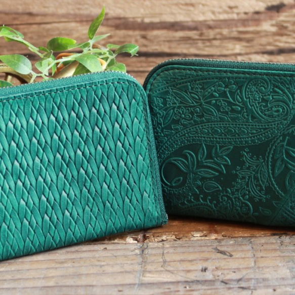 Soft Leather Compact Wallet / FOREST GREEN(Paisley) *薄い 6枚目の画像