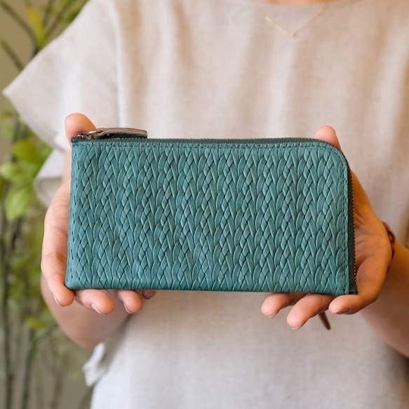 Soft Leather Compact Wallet / FOREST GREEN (Mesh) *薄い 1枚目の画像