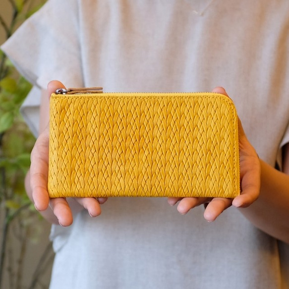 Soft Leather Compact Wallet / MANGO YELLOW (Mesh) *薄い 1枚目の画像