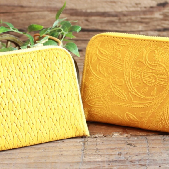 Soft Leather Compact Wallet / MANGO YELLOW (Mesh) *薄い 5枚目の画像