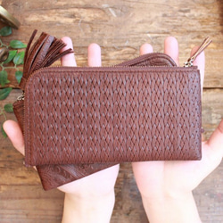 *送料無料* Soft Leather Compact Wallet / CHOCOLATE BROWN(mesh) 1枚目の画像