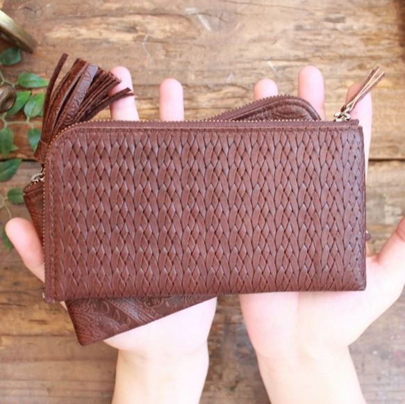 *送料無料* Soft Leather Compact Wallet / CHOCOLATE BROWN(mesh) 1枚目の画像