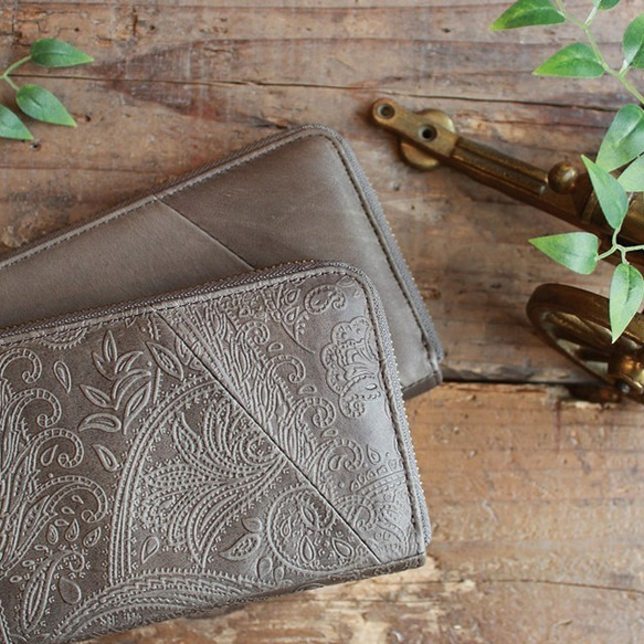 *送料無料* Soft Leather Round Long Wallet/CHARCOAL GREY(Paisley) 8枚目の画像