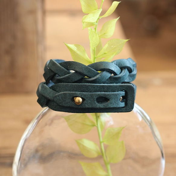 【全6色】MitsuAmi Bracelet / BLUE GREEN *レザーブレスレット*プエブロ 2枚目の画像