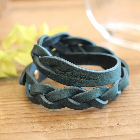 【全6色】MitsuAmi Bracelet / BLUE GREEN *レザーブレスレット*プエブロ 3枚目の画像