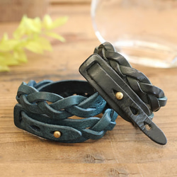 【全6色】MitsuAmi Bracelet / BLUE GREEN *レザーブレスレット*プエブロ 4枚目の画像