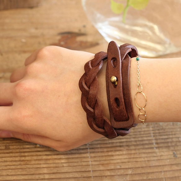 【全6色】MitsuAmi Bracelet / D BROWN *レザーブレスレット*プエブロ 5枚目の画像