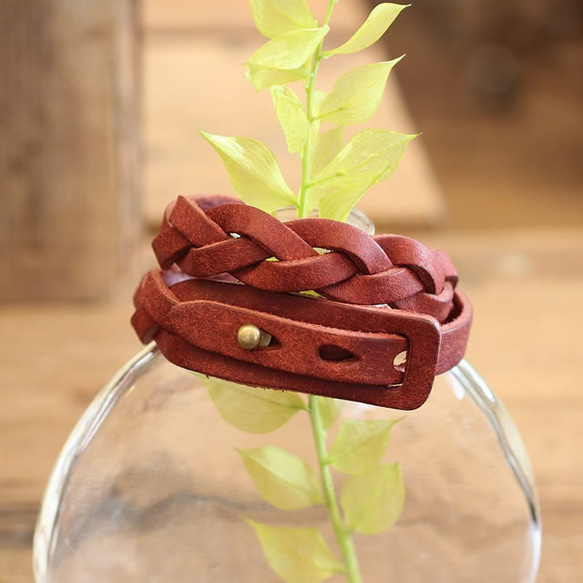 【全6色】MitsuAmi Bracelet / BRICK RED *レザーブレスレット*プエブロ 2枚目の画像