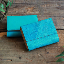 Soft Leather Mini Wallet / TURQUOISE BLUE (Paisley)*ミニ財布*革財布 2枚目の画像
