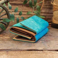Soft Leather Mini Wallet / TURQUOISE BLUE (Paisley)*ミニ財布*革財布 3枚目の画像