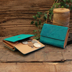 Soft Leather Mini Wallet / TURQUOISE BLUE (Paisley)*ミニ財布*革財布 4枚目の画像