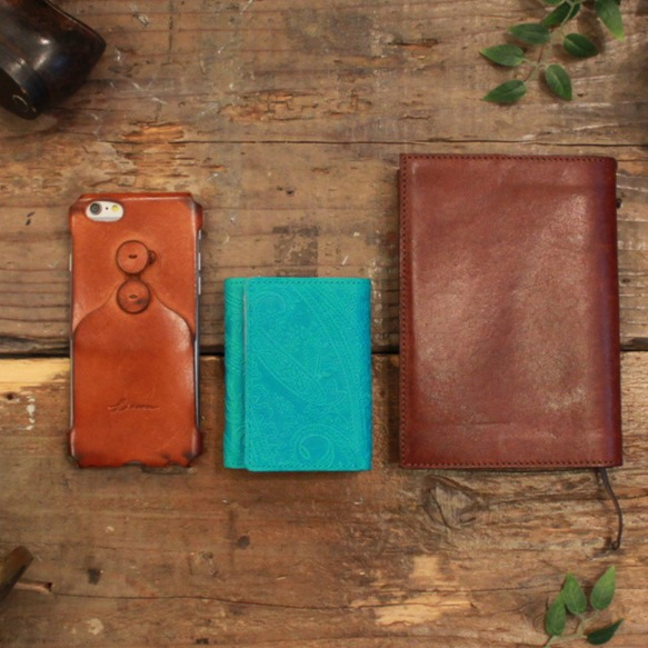 Soft Leather Mini Wallet / TURQUOISE BLUE (Paisley)*ミニ財布*革財布 8枚目の画像
