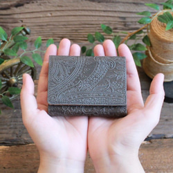 Soft Leather Mini Wallet / CHARCOAL GREY (Paisley) *ミニ財布*革財布 1枚目の画像