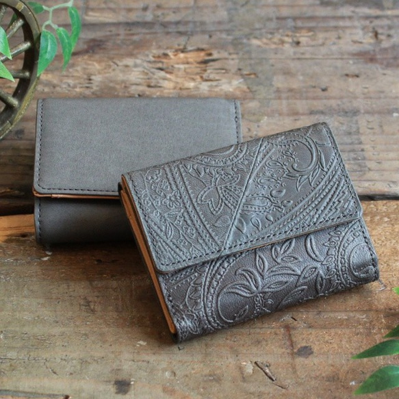 Soft Leather Mini Wallet / CHARCOAL GREY (Paisley) *ミニ財布*革財布 2枚目の画像