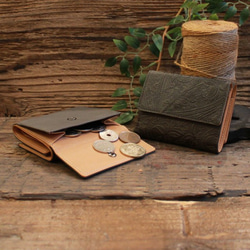 Soft Leather Mini Wallet / CHARCOAL GREY (Paisley) *ミニ財布*革財布 4枚目の画像