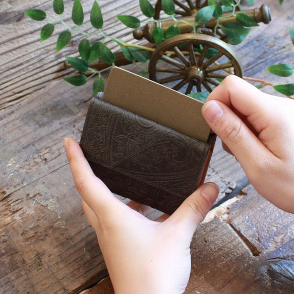 Soft Leather Mini Wallet / CHARCOAL GREY (Paisley) *ミニ財布*革財布 9枚目の画像