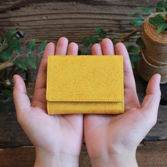 Soft Leather Mini Wallet / MANGO YELLOW (Paisley) *ミニ財布*革財布 1枚目の画像