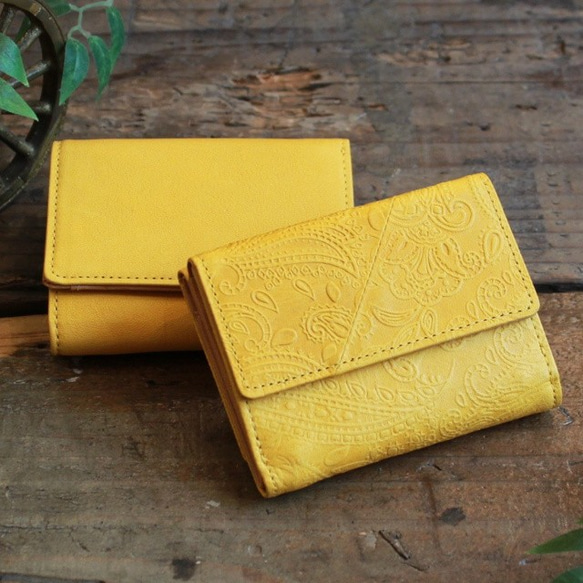 Soft Leather Mini Wallet / MANGO YELLOW (Paisley) *ミニ財布*革財布 2枚目の画像