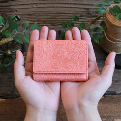 Soft Leather Mini Wallet / CORAL PINK (Paisley) *ミニ財布*革財布 1枚目の画像