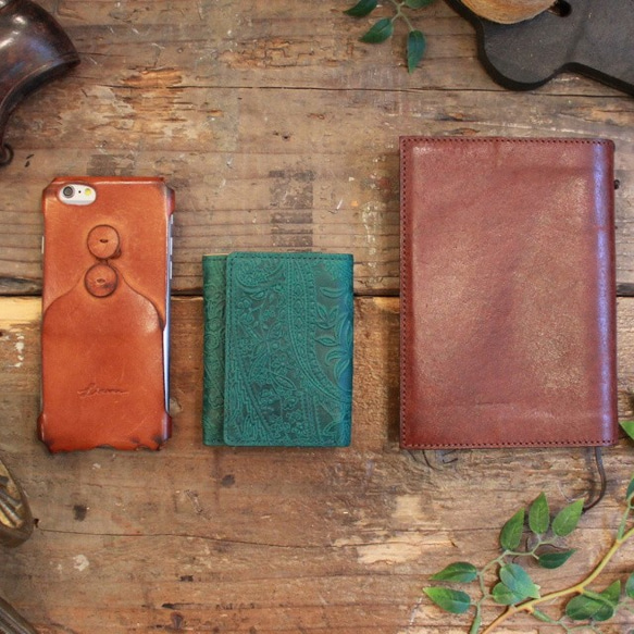 Soft Leather Mini Wallet / FOREST GREEN (Paisley) *ミニ財布*革財布 8枚目の画像