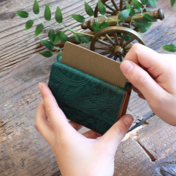 Soft Leather Mini Wallet / FOREST GREEN (Paisley) *ミニ財布*革財布 9枚目の画像