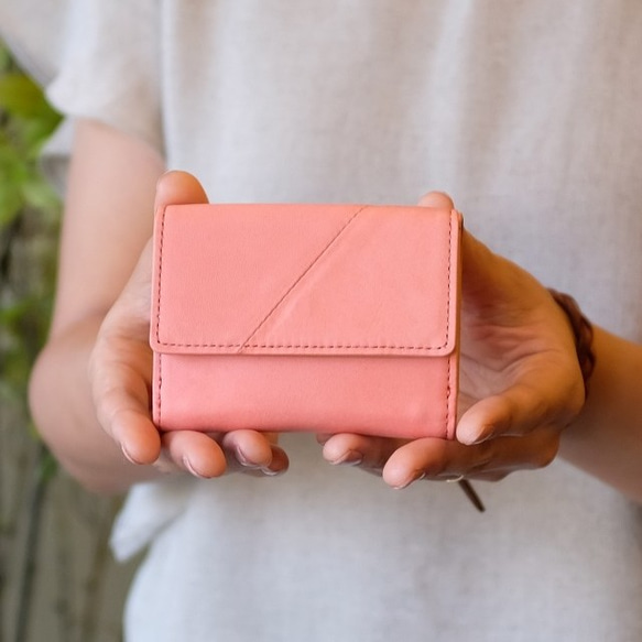 Soft Leather Mini Wallet / CORAL PINK *ミニ財布*小さいお財布*革財布 1枚目の画像