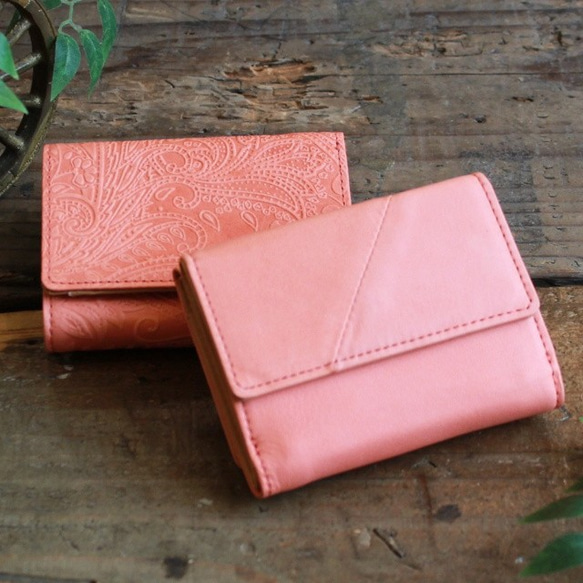 Soft Leather Mini Wallet / CORAL PINK *ミニ財布*小さいお財布*革財布 2枚目の画像