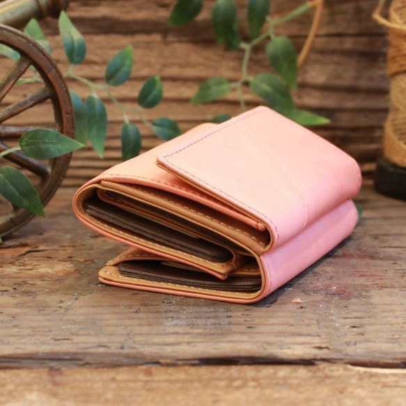 Soft Leather Mini Wallet / CORAL PINK *ミニ財布*小さいお財布*革財布 3枚目の画像