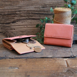 Soft Leather Mini Wallet / CORAL PINK *ミニ財布*小さいお財布*革財布 4枚目の画像