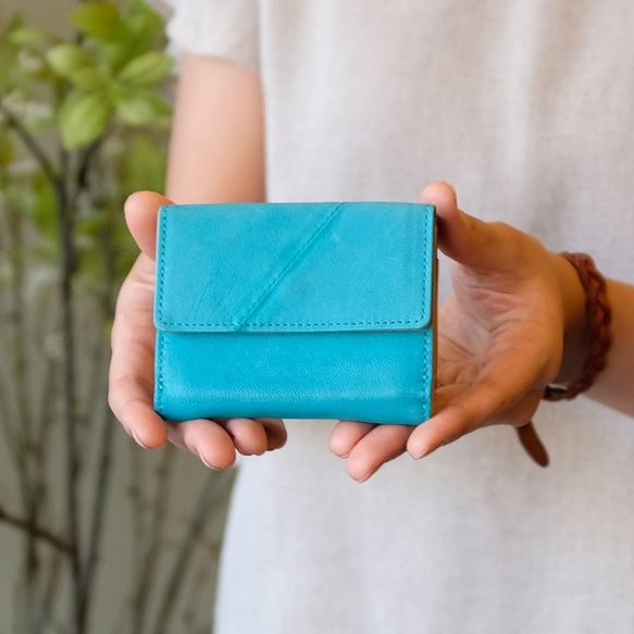 Soft Leather Mini Wallet / TURQUOISE BLUE *ミニ財布*小さいお財布*革財布 1枚目の画像