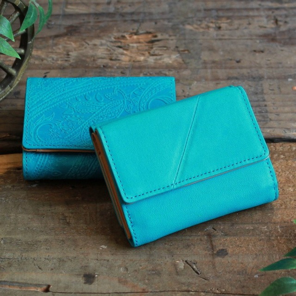 Soft Leather Mini Wallet / TURQUOISE BLUE *ミニ財布*小さいお財布*革財布 2枚目の画像